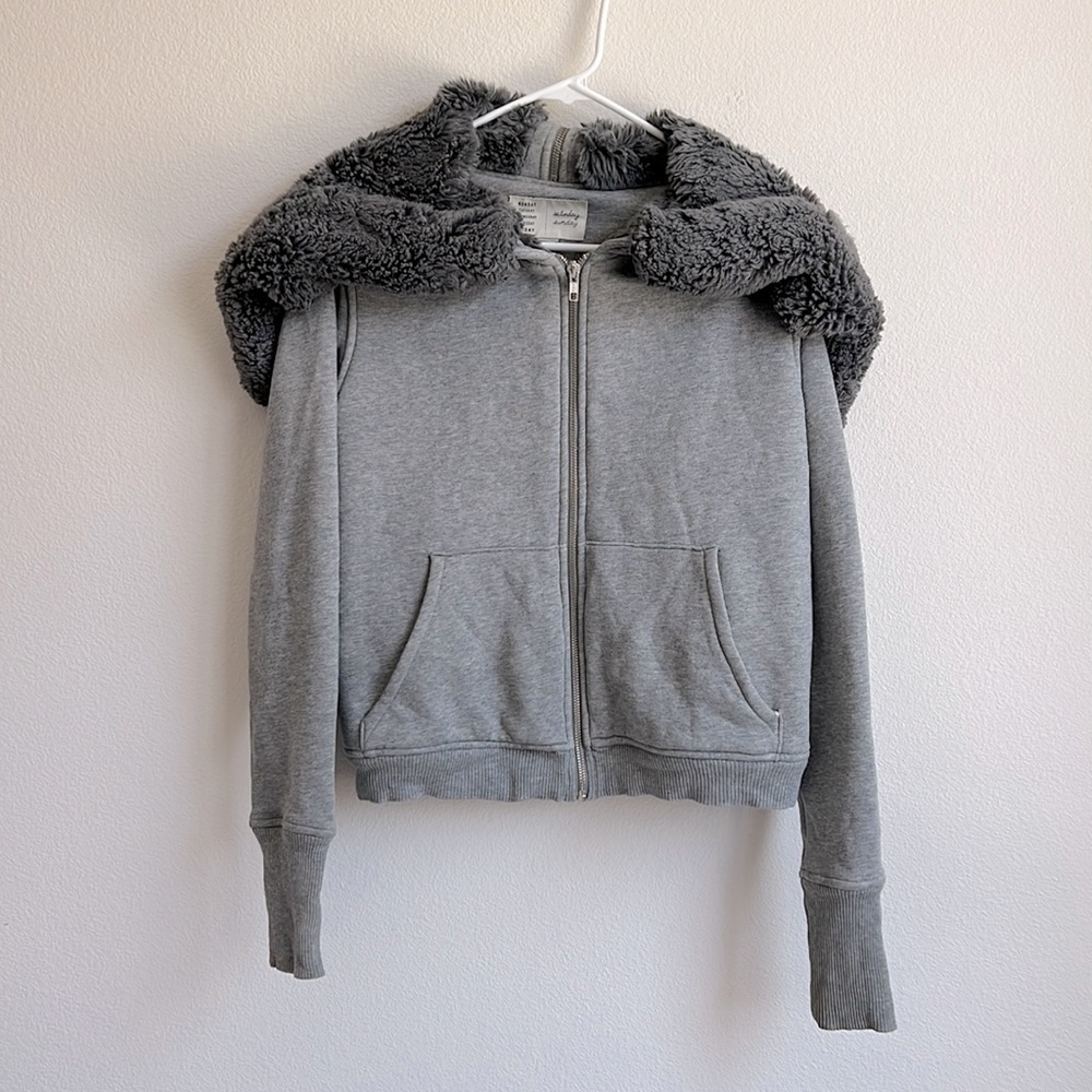 Anthropologie Saturday Sunday Faux Fur Gray Hoodie